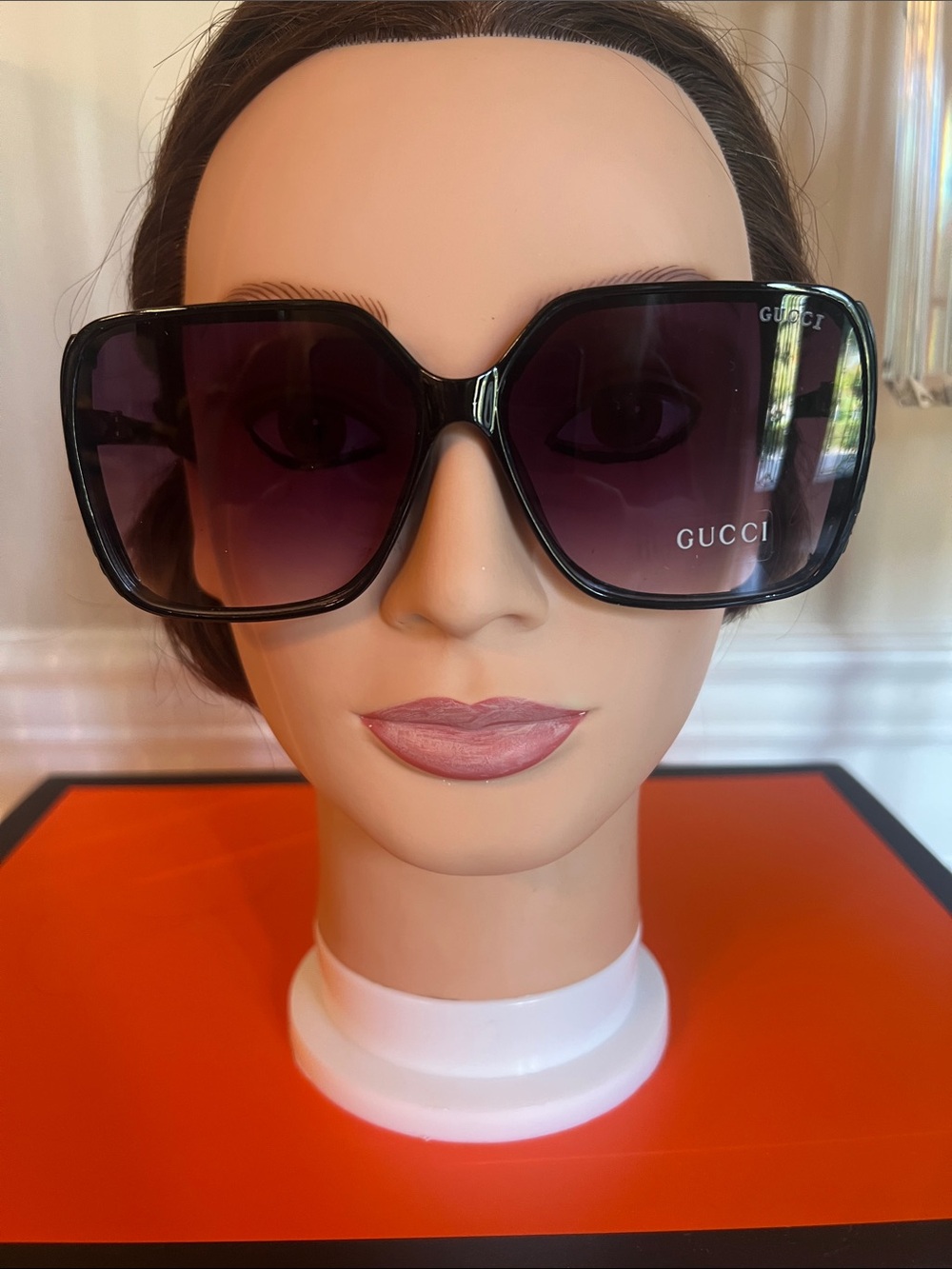 Gucci Black Frame Sunglasses with Purple Gradient Lenses